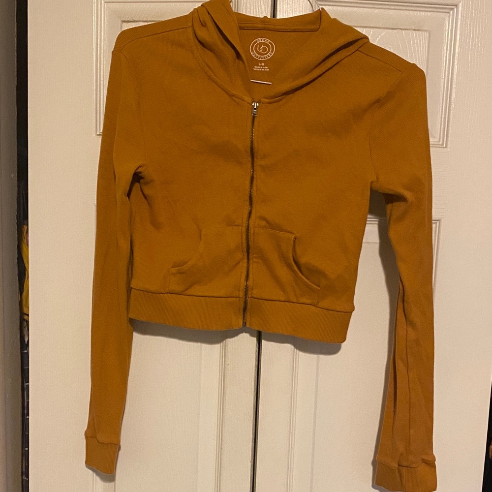 Urban Outfitters Ribbed Hoodie in Mustard Yellow
